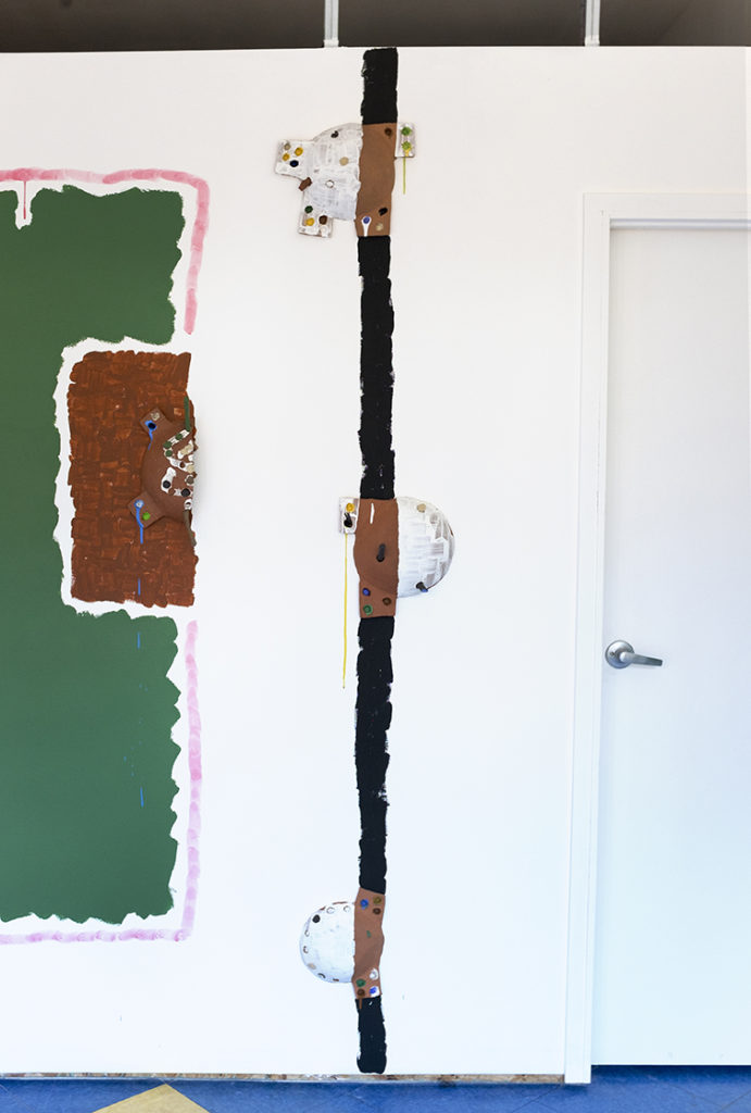 Installation View of Fat Stripe <br/>
Including, from top to bottom: <br/>
Wall Bowl (Fat Stripe 1), Wall Bowl (Fat Stripe 2), Wall Bowl (Fat Stripe 3)